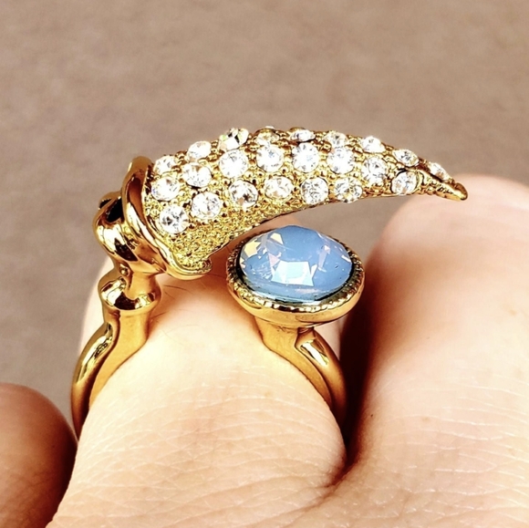 New Faceted Opal and White Topaz Claw & Cross Cuff Ring. - Picture 2 of 12